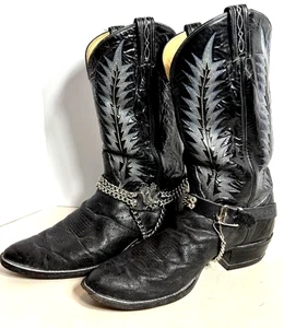 Herren Tony Lama Stiefel EL Paso Texas Größe 13 D SCHWARZ MIT STIEFELKETTEN - Bild 1 von 5