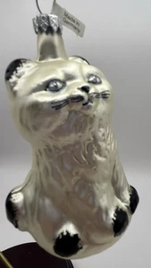 "Adorno de vidrio soplado cola patas orejas negras gato blanco Alemania 4""H" - Imagen 1 de 9