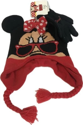 Gorro - Gafas de sol Disney Minnie Mouse 2-5T con guante tejido conjunto niño pequeño NUEVO Foto 1 de 2