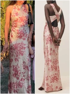 NEW Reformation Anaiis Long Silk Dress Cameo Rose Pink Cream Floral | US 0 UK 4 - Bild 1 von 9