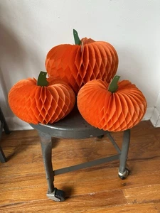 Vintage Trio Beistle Honeycomb Pumpkins Halloween Fall Autumn Harvest Decor - Picture 1 of 11