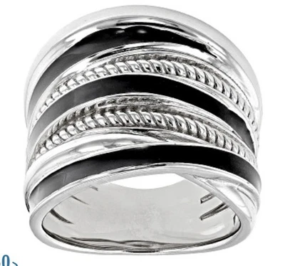 Anillo Judith Ripka de plata de ley con esmalte negro banda de carretera, talla 7 Foto 1 de 4