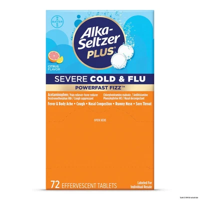 Alka-Seltzer Plus Resfriado Severo y Gripe Cítricos 72 Comprimidos Efervescentes Un Año+ Foto 1 de 4
