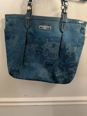 Coach Canvas Shoulder Bag Tote Horse & Carriage #C1076-F15157 - Image 1 of 4