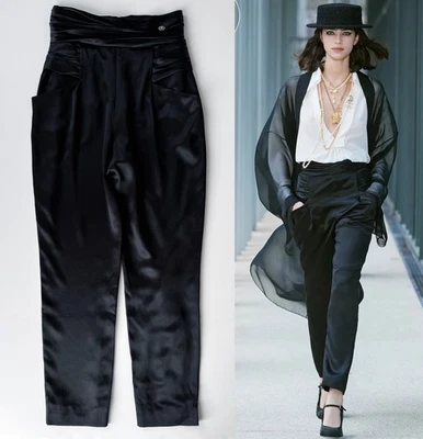PANTALONES DE VESTIR CHANEL 22A METIERS D'ART NEGRO SEDA PASARELA 34 XS Foto 1 de 4