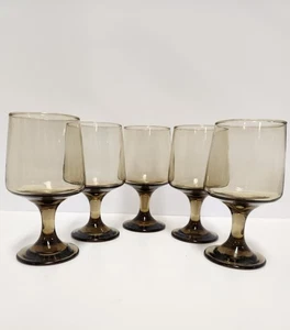 Vintage Brown Smoke Glass Goblets Set of 5 – Mid-Century Pedestal Style - Picture 1 of 7