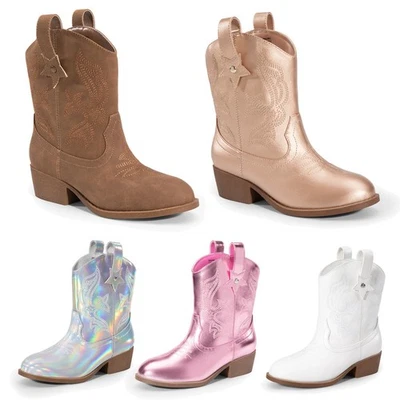 Girls Cowgirl Cowboy Boots Embroidered Western Boots Kids Mid Calf Riding Boots - Image 1 of 4