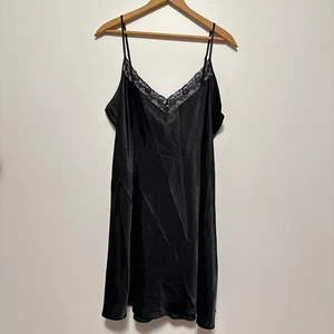 Vintage Sophia Delicates Nightgown XL Womens Black Satin Lace Sexy Slip 90s Goth - Picture 1 of 9