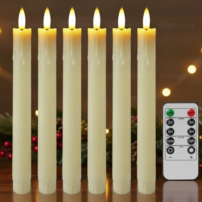 6pcs Flameless Flickering Electric LED Taper Candles Lights with Timer Remote - Image 1 of 4