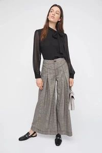 Free People Extreme Tailored Wide Leg Plaid Hose Taschen braun 4 NEU High Waist - Bild 1 von 14