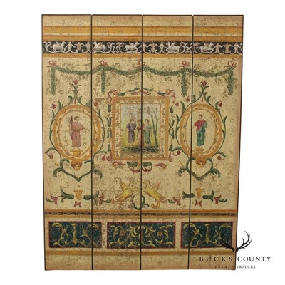 Итальянский неоклассический стиль расписной четырехпанельный складной экран - Изображение 1 из 4