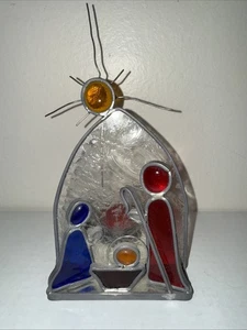 Vintage Christmas Nativity Candle Holder Leaded Stained Glass - Picture 1 of 4