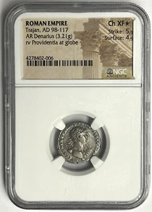 IMPERO ROMANO Traiano, AD 98-117. Argento Denarius NGC Ch XF ⭐️ Nuova inserzione PQ! - Foto 1 di 6