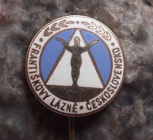 Frantiskovy Lazne Natural Spring Water Spa Resort Body Health Triangle Pin Badge - Picture 1 of 2