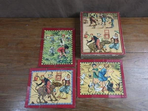 BOITE 3 PUZZLES JIGSAW vers 1930 clowns Cirque Circus + Fillettes  - Bild 1 von 8