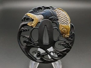 Tsuba samurai sword fittings guard cloud dragon koshirae katana wakizashi F/S - Picture 1 of 3