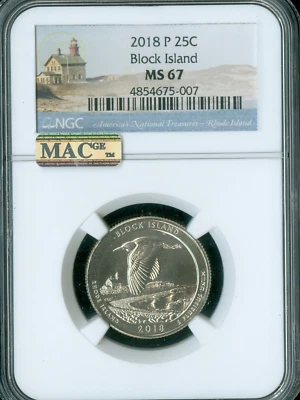 2018 P BLOCK ISLAND QUARTER NGC MS67 PQ MAC SPOTLESS * - Image 1 of 2