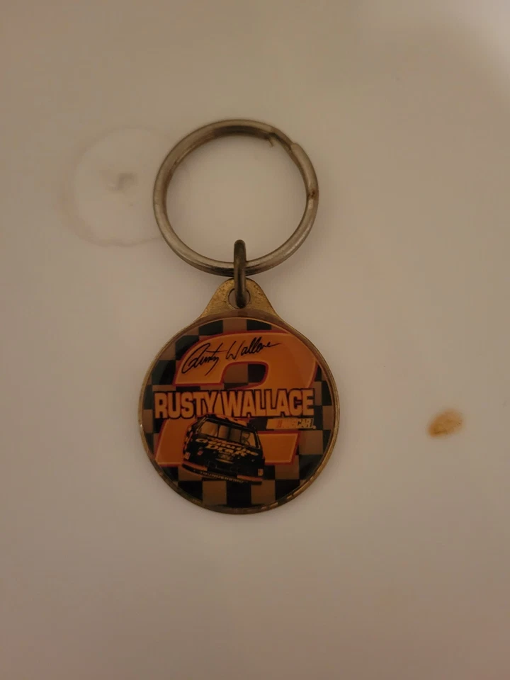 NEW RUSTY WALLACE GENUINE DRAFT NASCAR FORD THUNDERBIRD BRASS KEYCHAIN KEY RING - Image 1 of 1