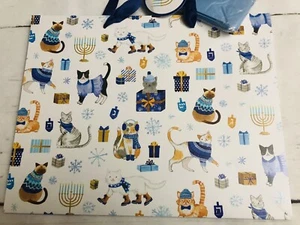 "Bolsa de regalo HANUKKAH CATS con etiqueta de regalo y papel de seda 13""X 10"" gatos" - Imagen 1 de 5
