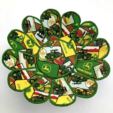 John Deere Tractor Fabric Bowl Basket Liner Green Yellow Red Country Man Cave Cover