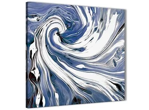 Indigo Blau Weiß Wirbel Modern Abstrakt Leinwand Wandbild - 79cm Quadratisch - 1s352l - Bild 1 von 4