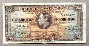 1937 BERMUDA GOVERNMENT FIVE SHILLINGS BANKNOTE - HAMILTON - KING GEORGE VI (P23 - Picture 1 of 2