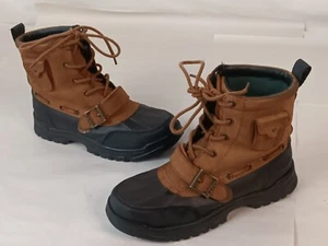 Polo Ralph Lauren Boys Brown & Black Leather Upper Lace-Up Duck Boots Size 6 - Picture 1 of 13