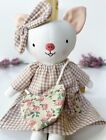 Handmade Natural Linen Fabric Stuffed Piggy Doll With Outfit 13”