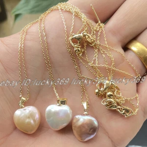 AAA + natürliche bunte Keshi Barock Herz Perle Gold Kette Anhänger Halskette 18" - Bild 1 von 30
