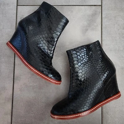Maison Margiela MM6 Negro Piel de Serpiente Cuero Cuña Oculta 3" Tacón Botines 37 Foto 1 de 4