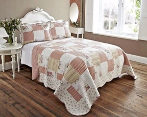 CAMA DOBLE ST LOUIS CORAL PATCHWORK COLCHA ACOLCHADA FLORAL CREMA DE COLECCIÓN - Imagen 1 de 1