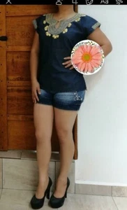 Schöne mexikanische Denim bestickte Bluse aus der Region Chiapas in Mexiko - Bild 1 von 5
