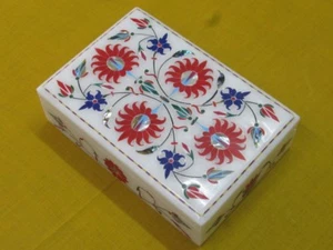 Marble Jewelry Box Pietra Dura Work Semi Precious Carnelian Home Decor - Picture 1 of 3