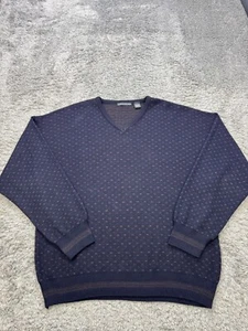 Consensus Sweater Mens 2XL Purple Geometric Merino Wool V Neck Grandpa Pullover - Picture 1 of 8