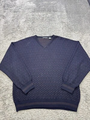 Consensus Sweater Mens 2XL Purple Geometric Merino Wool V Neck Grandpa Pullover - Image 1 of 4