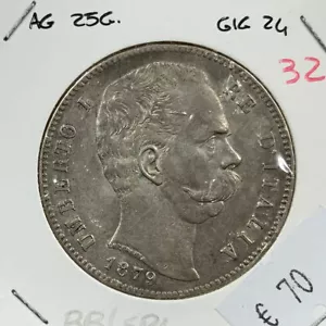 UMBERTO I - 5 LIRE - 1879 ROMA - ARGENTO - 25G. - GIG.24 - BB/SPL - N32 - Foto 1 di 2