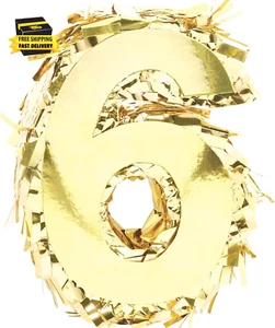 Funkelnde Goldfolie Nummer 6" Mini Pinata - 6" x 4,5" (1 Stück) - Unikat, Fun, & M - Bild 1 von 1
