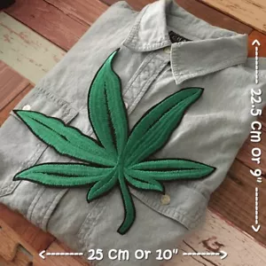 Marijuana Cannabis Pot Erba Foglia Ferro su Ricamato Grande Patch Posteriore XL - Foto 1 di 2