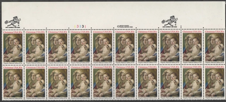 US Scott #2026 "Christmas Madonna" Plate block of 20, MNH - Image 1 of 1