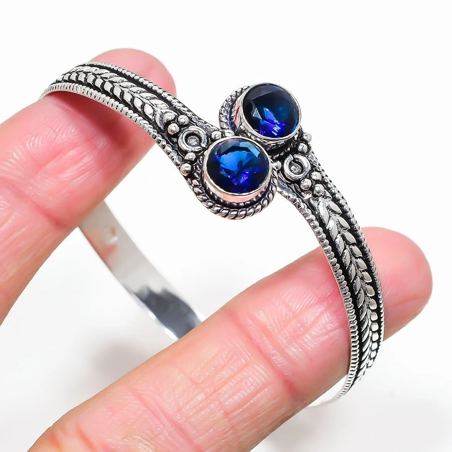 Brazalete de joyería de plata de ley 925 hecho a mano con piedras preciosas de topacio azul talla 7-8 Foto 1 de 1