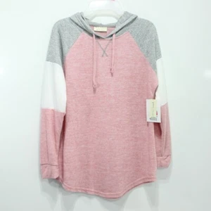 Felpa con cappuccio Bobbie Brooks donna rosa grigio colorblock pullover manica lunga M nuova con etichette - Foto 1 di 6