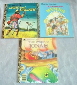 3 pc BOOK LOT CHILDREN LITTLE GOLDEN BOOK RELIGIOUS DAVID GOLIATH JOHAH & HYMNS - Picture 1 of 3
