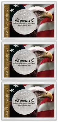 x3 American Silver Eagle Estuche Escarchado Snaplock Bandera de Estados Unidos + Portamonedas de Regalo 2x3 Foto 1 de 2