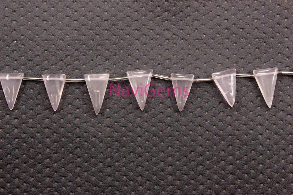 Natural Rose Quartz Triangle Shape Smooth Briolette Pink Beads Size 14x23-16x25 - Image 1 of 4