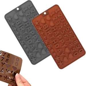 Silicone Chocolate & Cake Making Molds, 2PC Letter & Number, Grey & Brown, Flat, - Picture 1 of 7