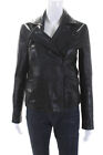 Marc By Marc Jacobs Womens Leather Notch Collar Zip Up Jacket Black Size S