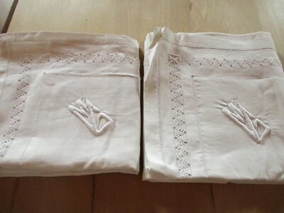 Taie d'oreiller N°33 en fil de lin monogramme MG 69 x 74 cm  1 paires =2 taies   - Photo 1/4