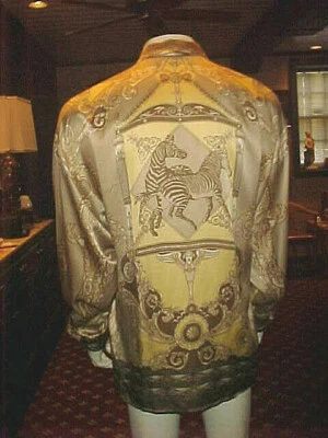 NWT MENS CREME DE SILK 100% SILK SHIRT ANIMAL PRINT ZEBRA GOLD 2065 SIZE XLARGE - Image 1 of 4