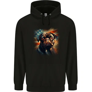 USA Pug With American Flag Dog Childrens Kids Hoodie - Picture 1 of 3