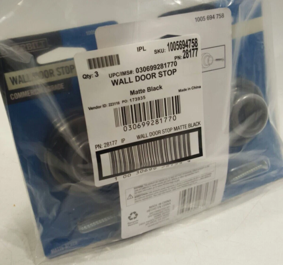Everbilt #28177 Wall Door Stop Matte Black Set of 3